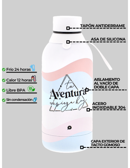 Botella De Agua Motivacional Español, 2L Con 500ML Botella Térmica Acero  Inoxidable 