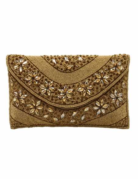 Bolso de Fiesta con Cristales y Diamantes: Elegancia Dorado y Negro👝