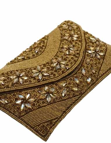 Bolso de Fiesta con Cristales y Diamantes: Elegancia Dorado y Negro👝