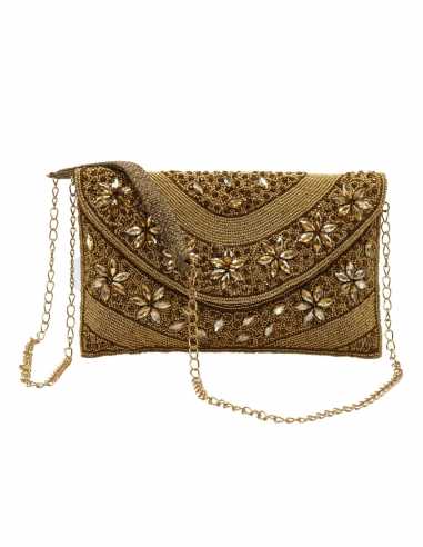 Bolso de Fiesta con Cristales y Diamantes: Elegancia Dorado y Negro👝