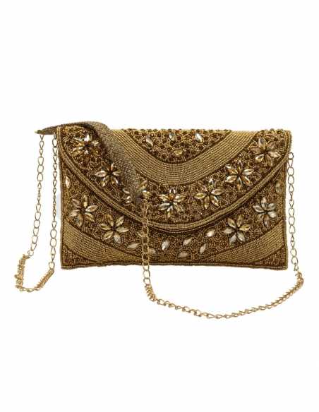 Bolso de Fiesta con Cristales y Diamantes: Elegancia Dorado y Negro👝