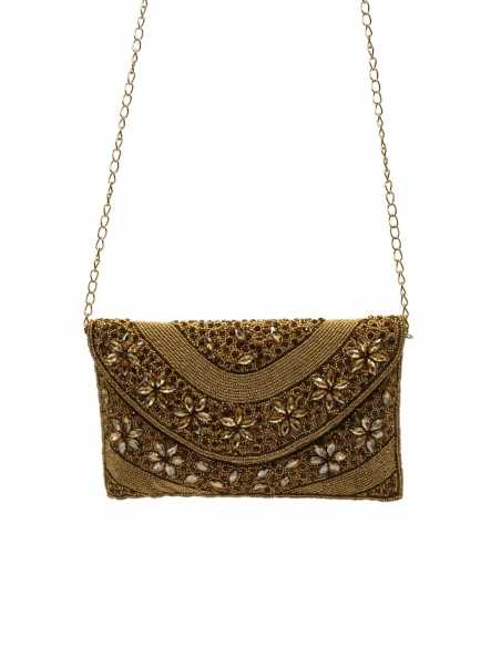 Bolso de Fiesta con Cristales y Diamantes: Elegancia Dorado y Negro👝