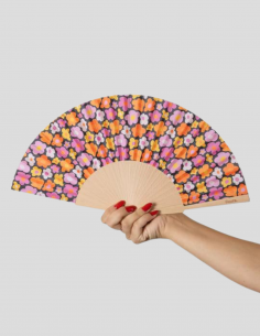 Abanico de Flores Naranjas, Rosas y Moradas 2